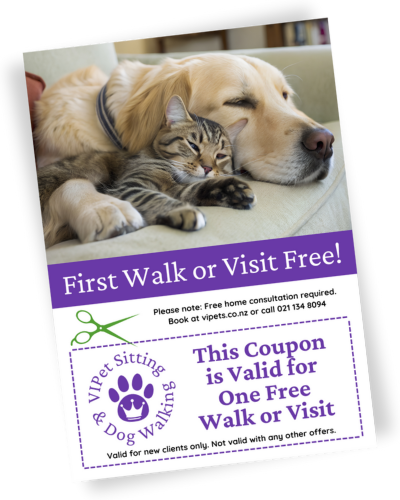 Coupon for a free dog walk or pet visit in Christchurch