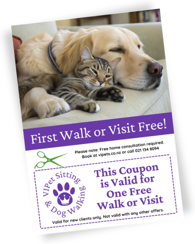 Coupon for a free dog walk or pet visit in Christchurch